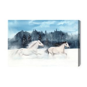 Peinture sur toile Chevaux Galopant Dans La Neige – Image 2