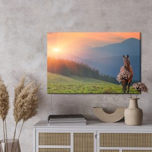 Peinture sur toile Cheval Sur Fond De Coucher De Soleil – Image 3