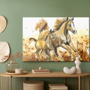 Peinture sur toile Chevaux Au Galop Peints À L'aquarelle – Image 5