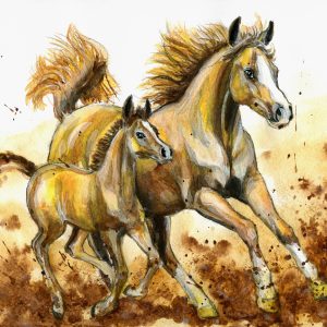 Peinture sur toile Chevaux Au Galop Peints À L'aquarelle – Image 1
