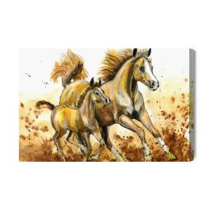 Peinture sur toile Chevaux Au Galop Peints À L'aquarelle – Image 2