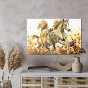 Peinture sur toile Chevaux Au Galop Peints À L'aquarelle – Image 3