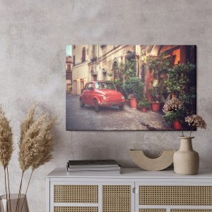 Peinture sur toile Voiture Rouge Dans Un Style Vintage – Image 3