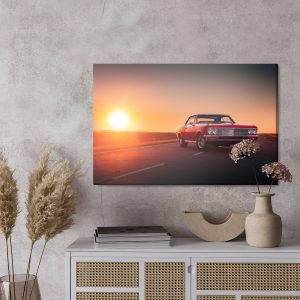 Peinture sur toile Voiture Rétro Et Coucher De Soleil – Image 3