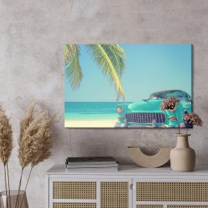 Peinture sur toile Voiture Rétro Sur Une Plage Tropicale – Image 3