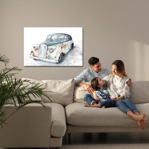 Peinture sur toile Vieille Voiture Peinte À L'aquarelle – Image 7