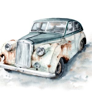 Peinture sur toile Vieille Voiture Peinte À L'aquarelle – Image 1