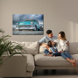 Peinture sur toile Voiture Turquoise Et Nuages – Image 7