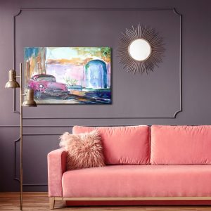 Peinture sur toile Voiture Rose Peinte À L'aquarelle – Image 4