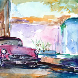 Peinture sur toile Voiture Rose Peinte À L'aquarelle – Image 1