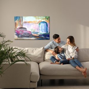 Peinture sur toile Voiture Rose Peinte À L'aquarelle – Image 7
