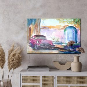 Peinture sur toile Voiture Rose Peinte À L'aquarelle – Image 3