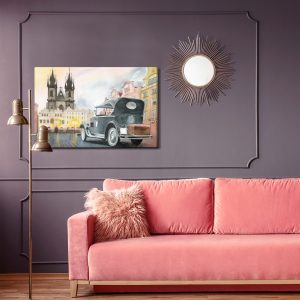 Peinture sur toile Centre-Ville Avec Vieille Voiture – Image 4