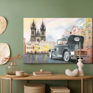 Peinture sur toile Centre-Ville Avec Vieille Voiture – Image 5