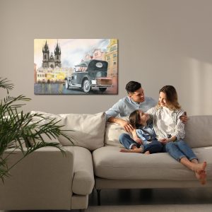 Peinture sur toile Centre-Ville Avec Vieille Voiture – Image 7