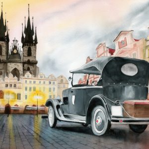 Peinture sur toile Centre-Ville Avec Vieille Voiture – Image 1