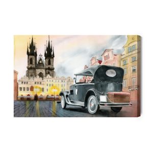 Peinture sur toile Centre-Ville Avec Vieille Voiture – Image 2