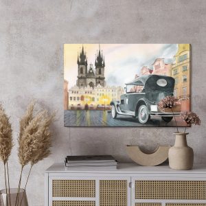 Peinture sur toile Centre-Ville Avec Vieille Voiture – Image 3
