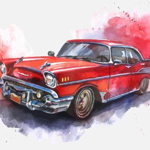 Peinture sur toile Vieille Voiture Aux Aquarelles – Image 1