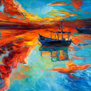 Peinture sur toile Bateaux Peints En Mer – Image 1