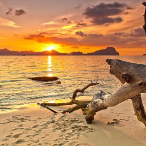 Peinture sur toile Photo Coucher De Soleil Sur La Plage – Image 1