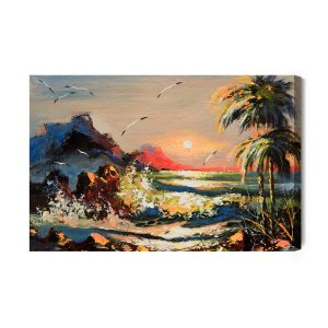 Peinture sur toile Paysage Peint Avec Coucher De Soleil – Image 2