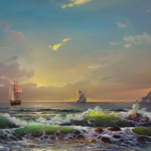 Peinture sur toile Rochers Marins Et Navires – Image 1