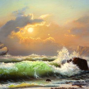 Peinture sur toile Navire Dans Une Mer Orageuse – Image 1