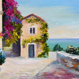 Peinture sur toile Mer Et Maison À Santorin – Image 1