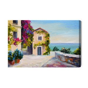 Peinture sur toile Mer Et Maison À Santorin – Image 2