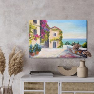 Peinture sur toile Mer Et Maison À Santorin – Image 3