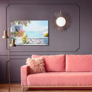 Peinture sur toile Mer Avec Maison Et Fleurs – Image 4