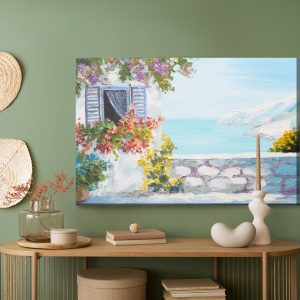 Peinture sur toile Mer Avec Maison Et Fleurs – Image 5