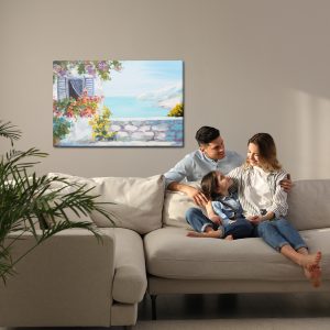 Peinture sur toile Mer Avec Maison Et Fleurs – Image 7