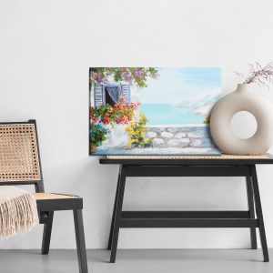 Peinture sur toile Mer Avec Maison Et Fleurs – Image 6