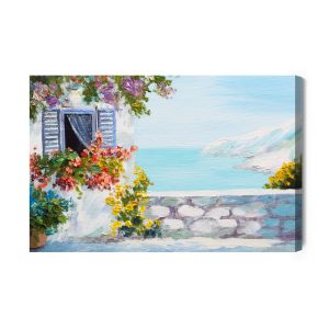 Peinture sur toile Mer Avec Maison Et Fleurs – Image 2