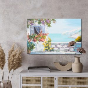 Peinture sur toile Mer Avec Maison Et Fleurs – Image 3