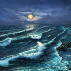 Peinture sur toile Vagues De La Mer Et Lune – Image 1
