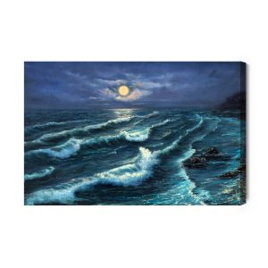 Peinture sur toile Vagues De La Mer Et Lune – Image 2