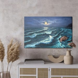 Peinture sur toile Vagues De La Mer Et Lune – Image 3