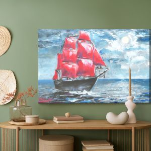 Peinture sur toile Navire Rouge Dans La Mer – Image 5
