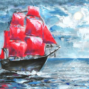 Peinture sur toile Navire Rouge Dans La Mer – Image 1