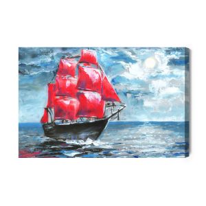 Peinture sur toile Navire Rouge Dans La Mer – Image 2