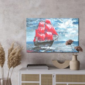 Peinture sur toile Navire Rouge Dans La Mer – Image 3