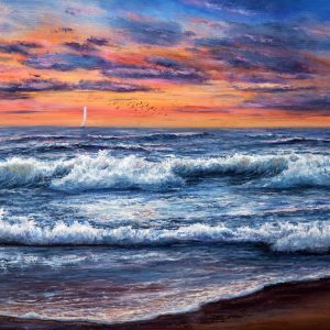 Peinture sur toile Du Paysage De La Mer Et Du Coucher Du Soleil – Image 1