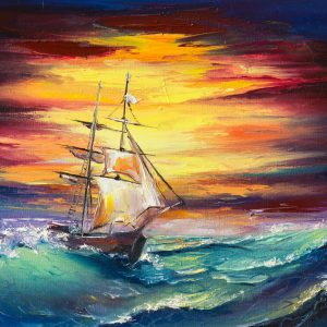 Peinture sur toile Mer Agitée Et Un Navire – Image 1