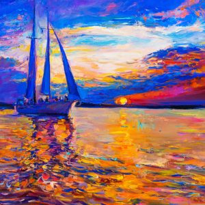 Peinture sur toile Coucher De Soleil Coloré Au Bord De La Mer – Image 1