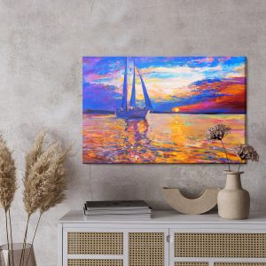 Peinture sur toile Coucher De Soleil Coloré Au Bord De La Mer – Image 3