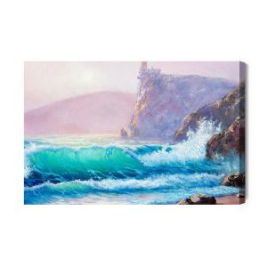 Peinture sur toile Vagues Aquarelles Au Bord De La Mer – Image 2