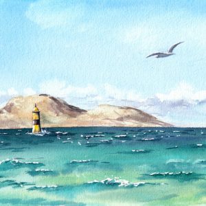 Peinture sur toile Mer Et Phare À L'aquarelle – Image 1